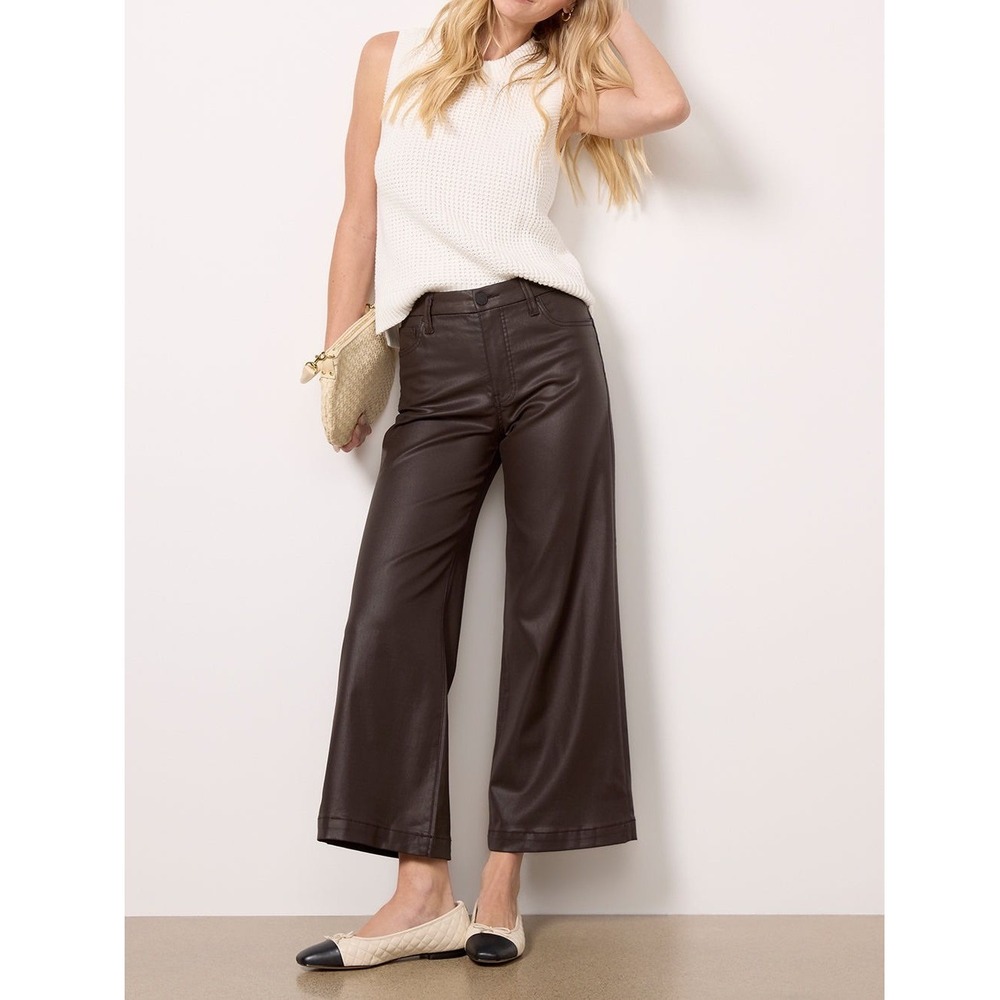 KUT from the Kloth Coated Meg Wide Leg Pants Womens 12 Chocolate Brown Fab Ab